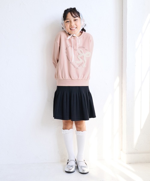 ROPE' PICNIC(ロペピクニック)の「【KIDS/キッズ】ハート リボーンモチーフ 裏毛プルオーバー(スウェット・キッズ・キナリ/ピンク・M/L/S)」の4枚目の写真