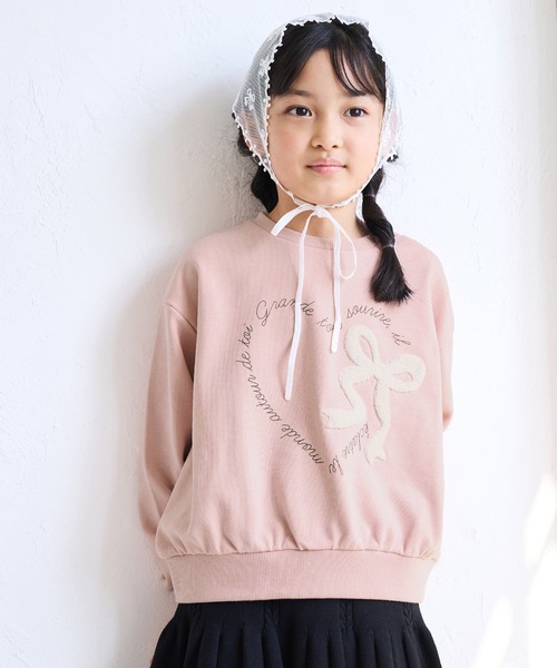 ROPE' PICNIC(ロペピクニック)の「【KIDS/キッズ】ハート リボーンモチーフ 裏毛プルオーバー(スウェット・キッズ・キナリ/ピンク・M/L/S)」の3枚目の写真