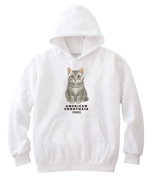 Moftique(モフティック)の「Moftique(モフティック) プルパーカー スウェット 裏毛 アメリカンショートヘア キャット ペット アニマル プリント トップス レディース ユニセックス(パーカー・レディース・ブラック/ホワイト/ヘザーグレー・XS/S)」の2枚目の写真