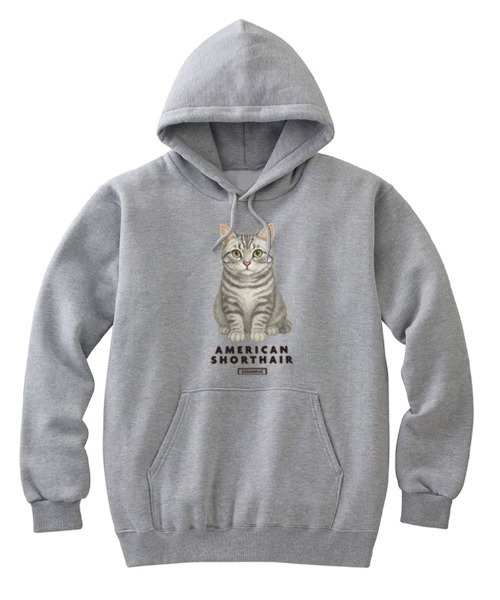 Moftique(モフティック)の「Moftique(モフティック) プルパーカー スウェット 裏毛 アメリカンショートヘア キャット ペット アニマル プリント トップス レディース ユニセックス(パーカー・レディース・ブラック/ホワイト/ヘザーグレー・XS/S)」の3枚目の写真