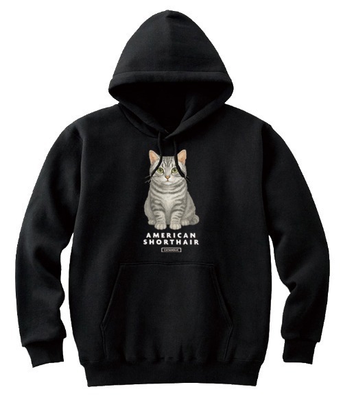 Moftique(モフティック)の「Moftique(モフティック) プルパーカー スウェット 裏毛 アメリカンショートヘア キャット ペット アニマル プリント トップス レディース ユニセックス(パーカー・レディース・ブラック/ホワイト/ヘザーグレー・XS/S)」の1枚目の写真
