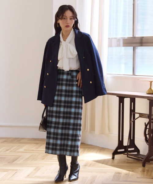 Pierrot（ピエロ）の「チェック柄ミドルIラインスカート（スカート・レディース・ブルー/ベージュ/ネイビー・M/PM）」の21枚目の写真