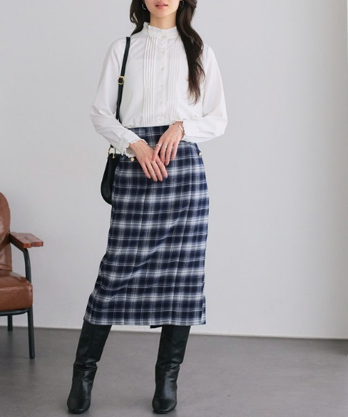 Pierrot（ピエロ）の「チェック柄ミドルIラインスカート（スカート・レディース・ブルー/ベージュ/ネイビー・M/PM）」の7枚目の写真