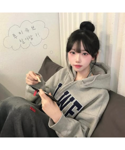 HAVISM(ヘビズム)の「FLOWER ZIP UP HOOD(GREY_NAVY)(パーカー・レディース・その他・FREE)」の2枚目の写真