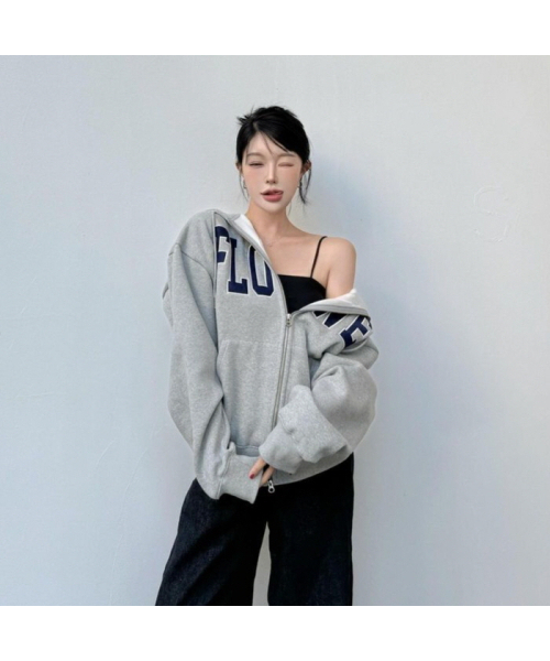 HAVISM(ヘビズム)の「FLOWER ZIP UP HOOD(GREY_NAVY)(パーカー・レディース・その他・FREE)」の4枚目の写真