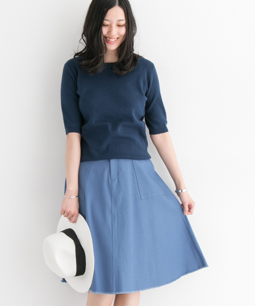 URBAN RESEARCH ROSSO WOMEN(アーバンリサーチ ロッソ)の「ROSSO コットンカルゼフレアSK(スカート・レディース・オフホワイト/ブルー・36/38)」の2枚目の写真