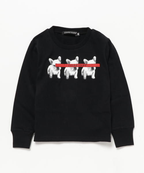CHUBBYGANG（チャビーギャング）の「フレンチブルロゴネームロングTシャツ（Tシャツ/カットソー・キッズ・ホワイト/ライトグレー/ブラック・100/120/150/110/130/160/140）」の2枚目の写真