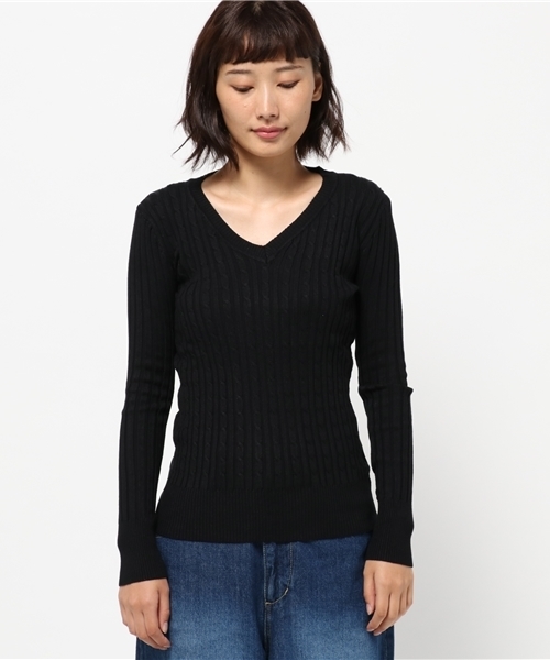 coca（coca）（コカ）の「優しい肌触りのVネックケーブルニット（ニット/セーター・レディース・グレー/ネイビー/ブラック/ワイン/ホワイト・ONE SIZE/M/L）」の20枚目の写真