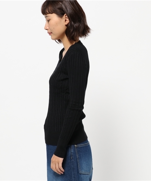 coca（coca）（コカ）の「優しい肌触りのVネックケーブルニット（ニット/セーター・レディース・グレー/ネイビー/ブラック/ワイン/ホワイト・ONE SIZE/M/L）」の9枚目の写真