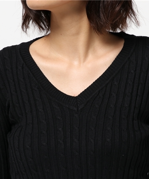 coca（coca）（コカ）の「優しい肌触りのVネックケーブルニット（ニット/セーター・レディース・グレー/ネイビー/ブラック/ワイン/ホワイト・ONE SIZE/M/L）」の11枚目の写真