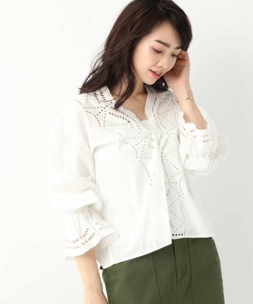 A part by（アパートバイ）の「CカットワークレースブラウスLS　788909 （シャツ/ブラウス・レディース・ホワイト/ブラック/グリーン・FREE）」の2枚目の写真