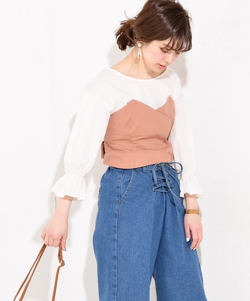 natural couture（ナチュラルクチュール）の「ビスチェドッキングブラウス（シャツ/ブラウス・レディース・ブラック/ベージュ/ピンク/その他・FREE）」の3枚目の写真