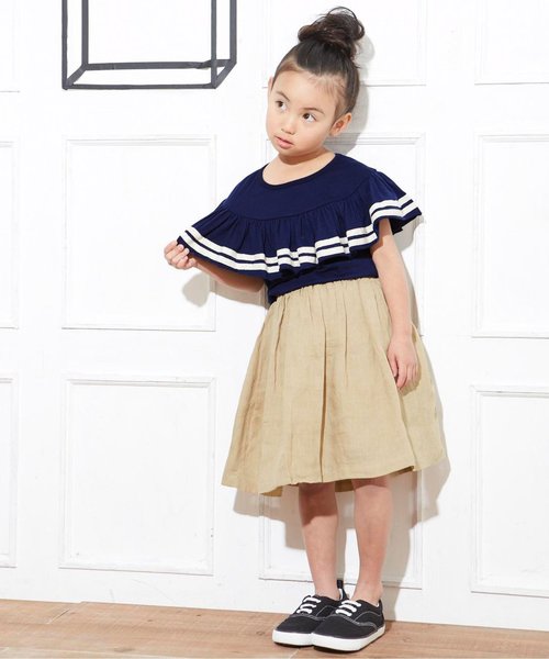 allolun.（オールオルン）の「ラインフリルＴシャツ（Tシャツ/カットソー・キッズ・キナリ/ネイビー・90/140/100/110/120/130）」の3枚目の写真