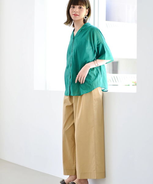 koe（コエ）の「・オープンカラー5分袖シャツ ●（シャツ/ブラウス・レディース・オフホワイト/ブラック/オレンジ/イエロー/グリーン・FREE）」の3枚目の写真