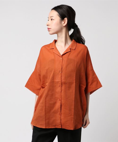 koe（コエ）の「・オープンカラー5分袖シャツ ●（シャツ/ブラウス・レディース・オフホワイト/ブラック/オレンジ/イエロー/グリーン・FREE）」の5枚目の写真