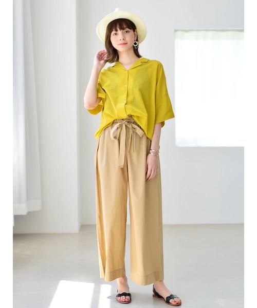 koe（コエ）の「・オープンカラー5分袖シャツ ●（シャツ/ブラウス・レディース・オフホワイト/ブラック/オレンジ/イエロー/グリーン・FREE）」の20枚目の写真