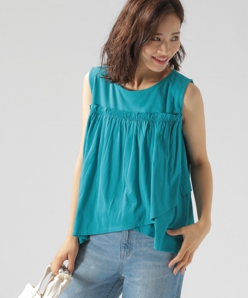 BAYFLOW（ベイフロー）の「GOOD PRICE／フリルノースリーブトップス（Tシャツ/カットソー・レディース・ネイビー/ブルー/グリーン・SMALL/MEDIUM）」の2枚目の写真