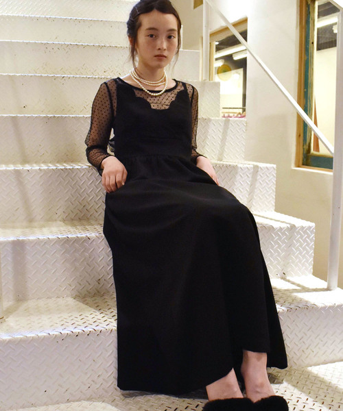 kaene（カエン）の「スカラップ ジャンバースカート（ドレス・レディース・ブラック/ピンク系その他・40/38/36）」の2枚目の写真