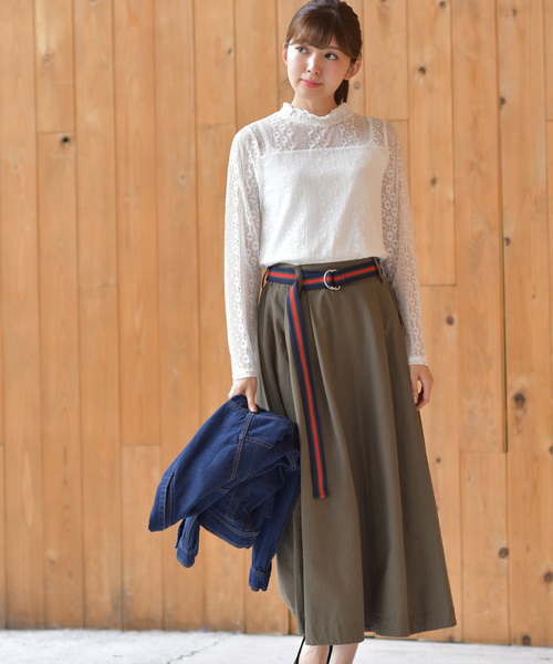 rps（アールピーエス）の「ラインベルト付フレアースカート（スカート・レディース・ブラック/インディゴブルー/ブルー/カーキブラウン・M）」の3枚目の写真