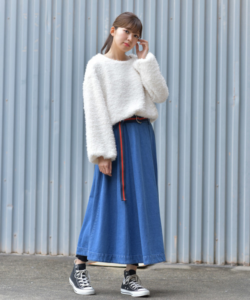 rps（アールピーエス）の「ラインベルト付フレアースカート（スカート・レディース・ブラック/インディゴブルー/ブルー/カーキブラウン・M）」の7枚目の写真