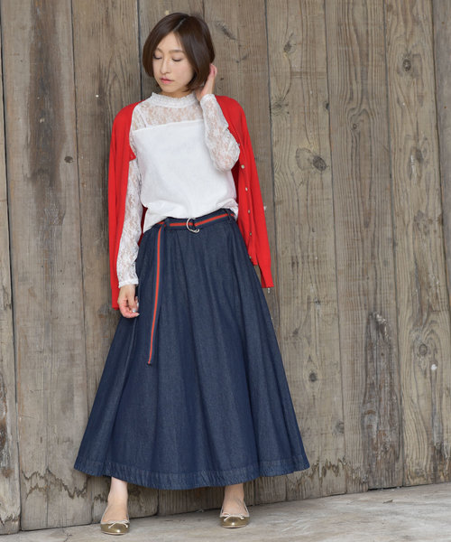 rps（アールピーエス）の「ラインベルト付フレアースカート（スカート・レディース・ブラック/インディゴブルー/ブルー/カーキブラウン・M）」の9枚目の写真