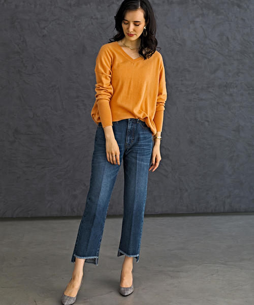 green label relaxing（グリーンレーベルリラクシング）の「[WEB限定] NFC W/RY/N ドルマン Vネック ニット（ニット/セーター・レディース・グレー/ブラック/オリーブ/オレンジ/パープル・40/42/36/38）」の13枚目の写真