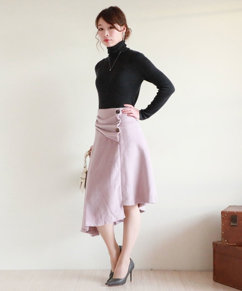 Sawa a la mode(サワアラモード)の「アシンメトリーの柔らかAラインスカート(スカート・レディース・ピンク・FREE)」の2枚目の写真