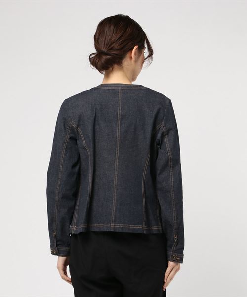 Petit Honfleur(プチオンフルール)の「デニムノーカラージャケット(デニムジャケット・レディース・ネイビー/カーキ・11号/9号/13号)」の3枚目の写真