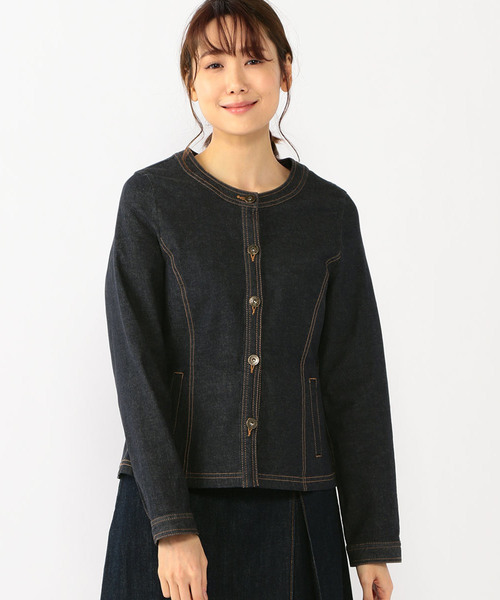 Petit Honfleur(プチオンフルール)の「デニムノーカラージャケット(デニムジャケット・レディース・ネイビー/カーキ・11号/9号/13号)」の14枚目の写真