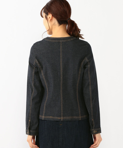 Petit Honfleur(プチオンフルール)の「デニムノーカラージャケット(デニムジャケット・レディース・ネイビー/カーキ・11号/9号/13号)」の10枚目の写真