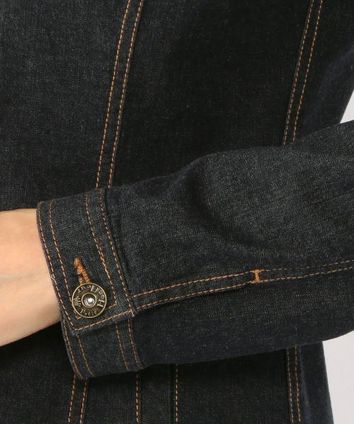 Petit Honfleur(プチオンフルール)の「デニムノーカラージャケット(デニムジャケット・レディース・ネイビー/カーキ・11号/9号/13号)」の7枚目の写真