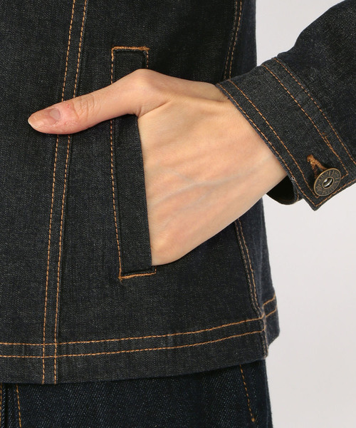 Petit Honfleur(プチオンフルール)の「デニムノーカラージャケット(デニムジャケット・レディース・ネイビー/カーキ・11号/9号/13号)」の9枚目の写真