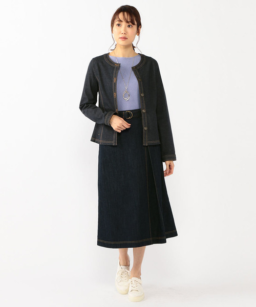 Petit Honfleur(プチオンフルール)の「デニムノーカラージャケット(デニムジャケット・レディース・ネイビー/カーキ・11号/9号/13号)」の19枚目の写真