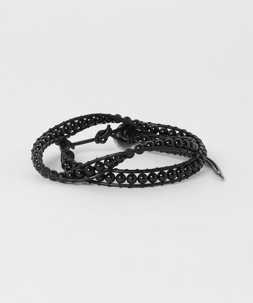 2連天然石レザーラップブレスレット（ブレスレット