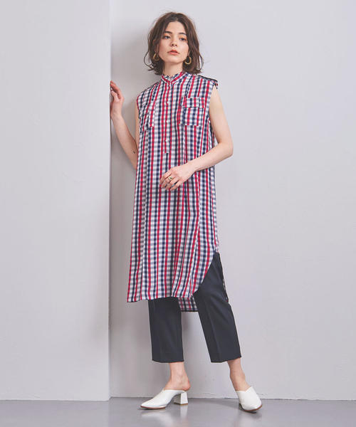 ユナイテッドアローズ　チェック柄　フレアノースリーブ チェック フレアノースリーブ トップス