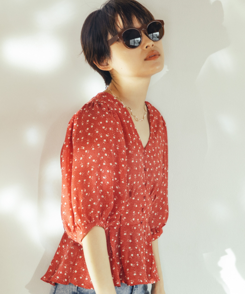 Heather（ヘザー）の「高橋愛コラボハナガラブラウス　847825（シャツ/ブラウス・レディース・ホワイト系その他/ブラック系その他/レッド系その他・FREE）」の3枚目の写真