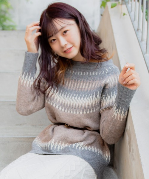 VANNIE U(ヴァニーユー)の「VANNIE U ノルディック柄プニプニット(ニット/セーター・レディース・ベージュ/グレー・FREE)」の2枚目の写真