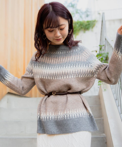 VANNIE U(ヴァニーユー)の「VANNIE U ノルディック柄プニプニット(ニット/セーター・レディース・ベージュ/グレー・FREE)」の6枚目の写真