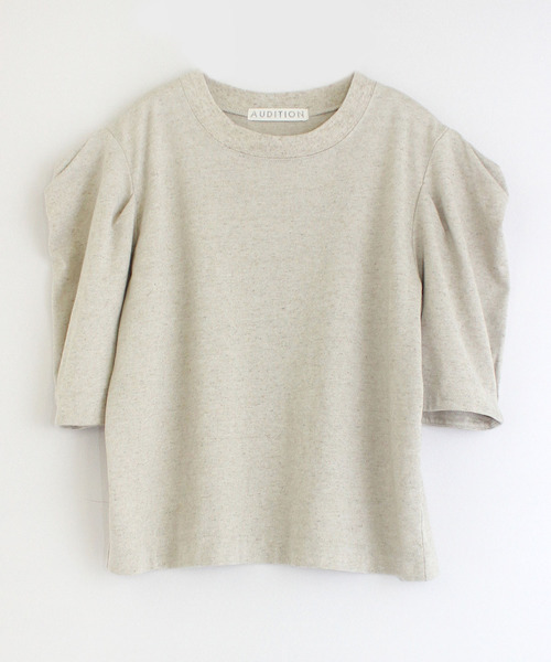 Audition(オーディション)の「M1344 リネンタックスリーブTシャツ(Tシャツ/カットソー・レディース・ナチュラル/ホワイト/ブラック・MEDIUM)」の4枚目の写真