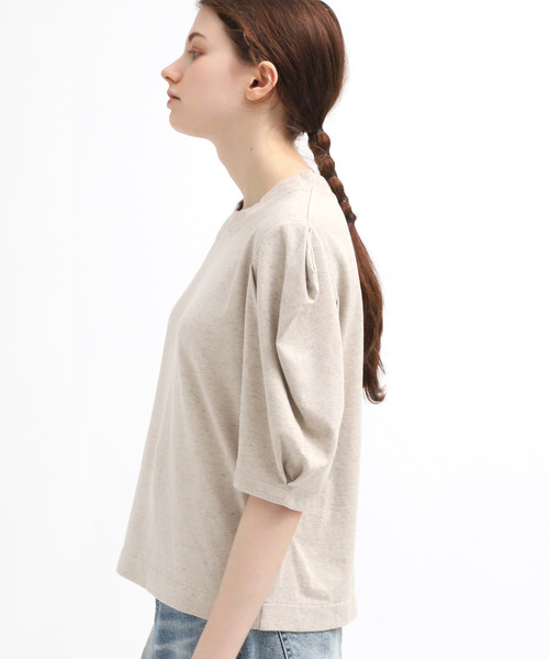Audition(オーディション)の「M1344 リネンタックスリーブTシャツ(Tシャツ/カットソー・レディース・ナチュラル/ホワイト/ブラック・MEDIUM)」の6枚目の写真