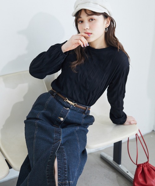 Heather(ヘザー)の「クリンクルリブカットプルオーバー 883715(Tシャツ/カットソー・レディース・ブラック/ベージュ/アイボリー・FREE)」の2枚目の写真
