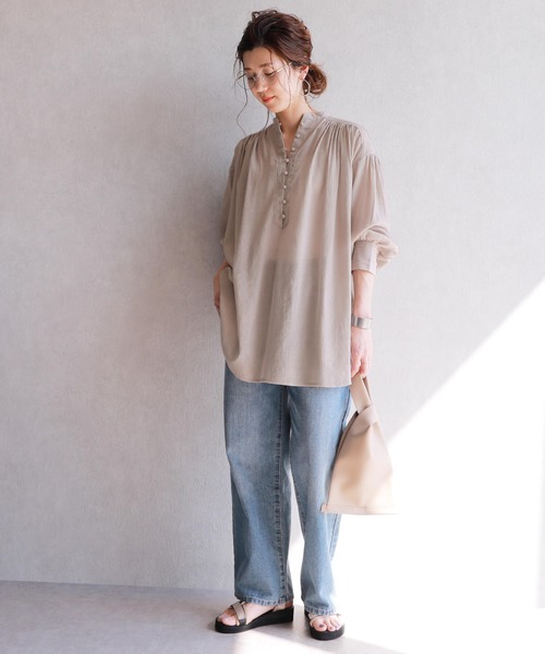 reca(レカ)の「シフォン楊柳バンドカラーブラウス(シャツ/ブラウス・レディース・ラベンダー/ベージュ/ホワイト・M)」の12枚目の写真