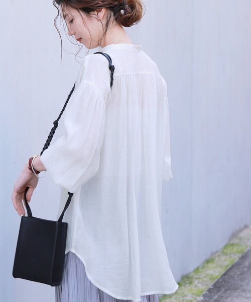 reca(レカ)の「シフォン楊柳バンドカラーブラウス(シャツ/ブラウス・レディース・ラベンダー/ベージュ/ホワイト・M)」の21枚目の写真