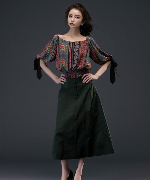 トップス幾何学柄シャーリングブラウス シャツ ブラウス Emiriawiz エミリアウィズ のファッション