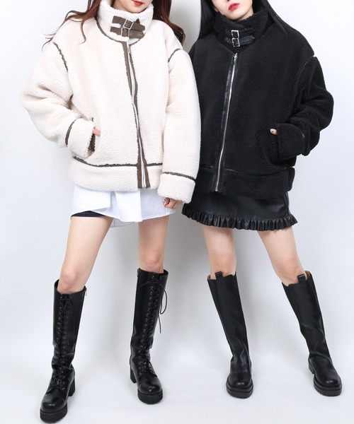 WC(ダブル シー)の「WC/ボアフライトブルゾン(ムートンコート・レディース・ホワイト/ブラック・FREE)」の7枚目の写真