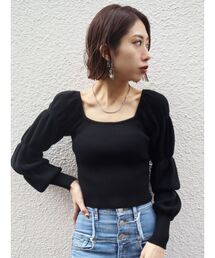 シャーリングスリーブショートニット