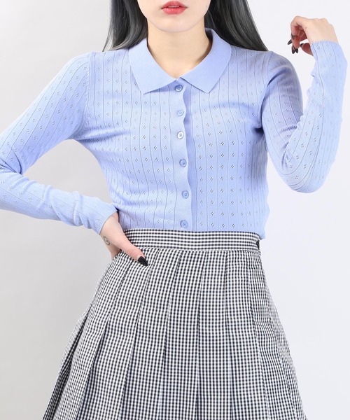 WC(ダブル シー)の「WC/襟付きピチ長袖カーディガン(カーディガン/ボレロ・レディース・サックスブルー/グリーン/ライトパープル/ホワイト・FREE)」の3枚目の写真