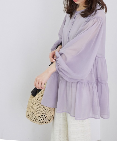 ROPE' PICNIC(ロペピクニック)の「シャイニーボイルティアードブラウス(シャツ/ブラウス・レディース・チャコールグレー/ラベンダー/グリーン系その他/ブラウン系その他2・38)」の4枚目の写真