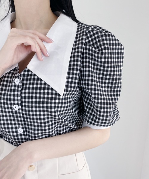 Loueme（ルエム）の「ビッグカラーギンガムチェックブラウス（シャツ/ブラウス・レディース・ブラック/ブルー/イエロー・FREE）」の12枚目の写真