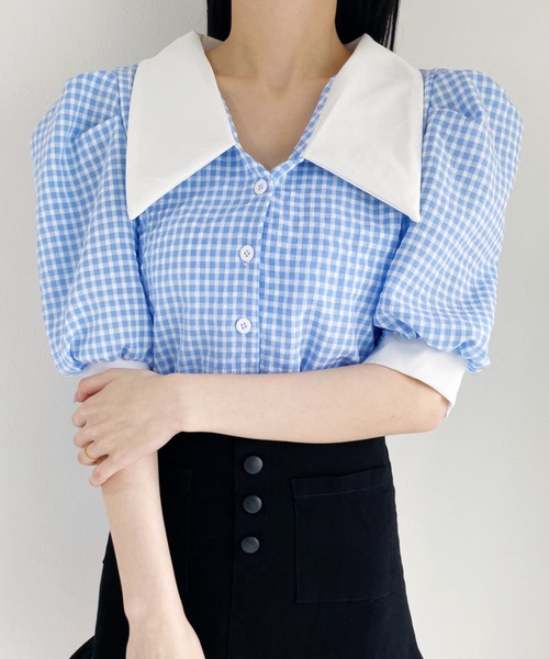 Loueme（ルエム）の「ビッグカラーギンガムチェックブラウス（シャツ/ブラウス・レディース・ブラック/ブルー/イエロー・FREE）」の6枚目の写真